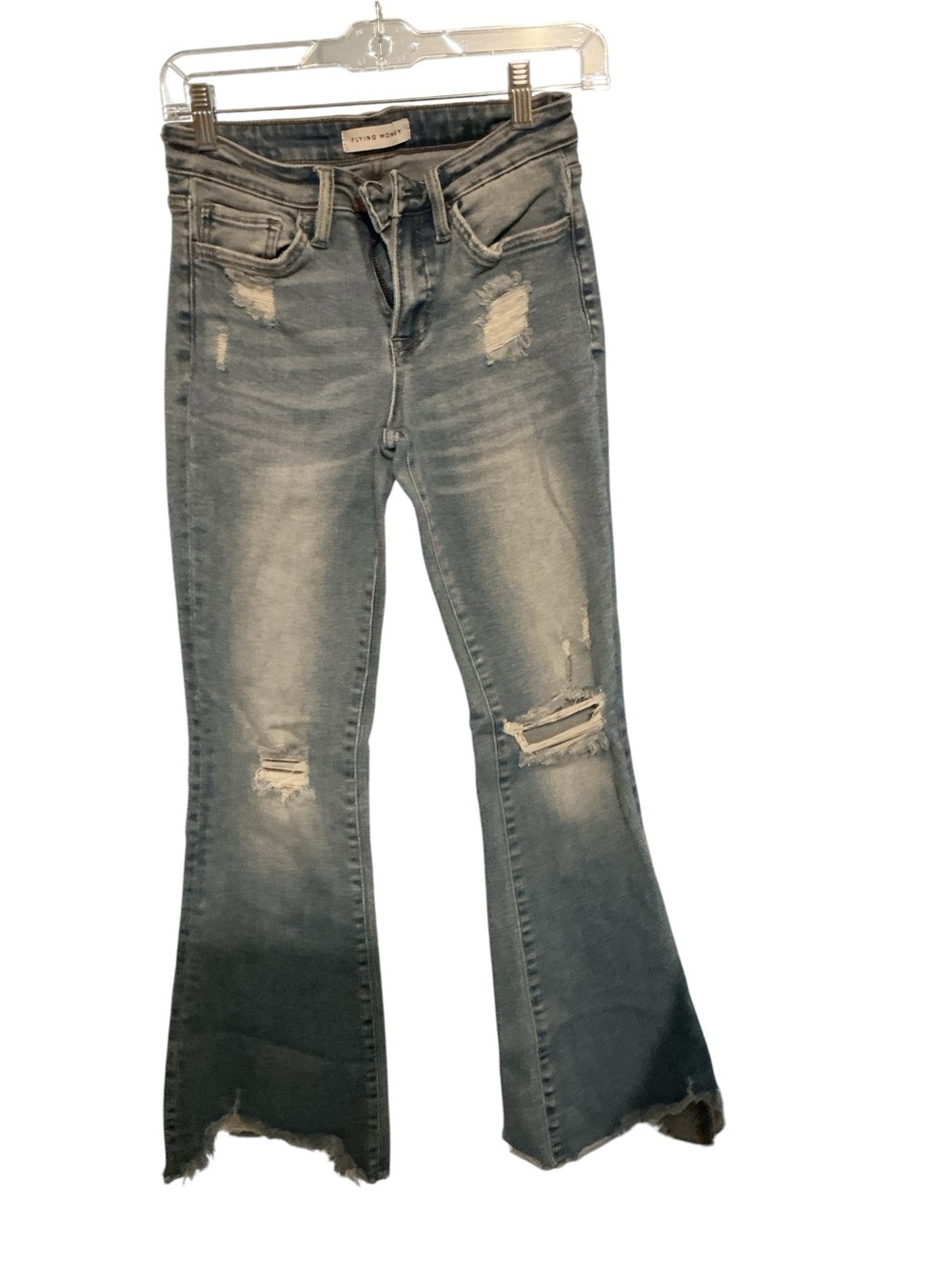 Flying Monkey Distressed Flare Jeans - Blue Gray Wash